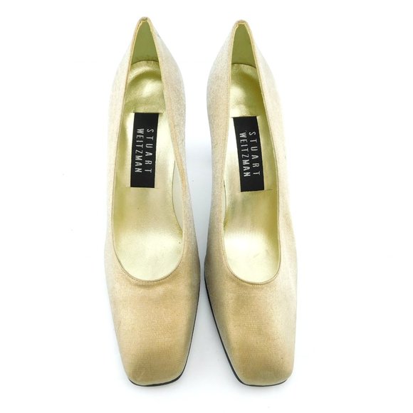 STUART WEITZMAN Shimmer Gold Lag Block Heel Evening Pumps 6.5 - Picture 3 of 7